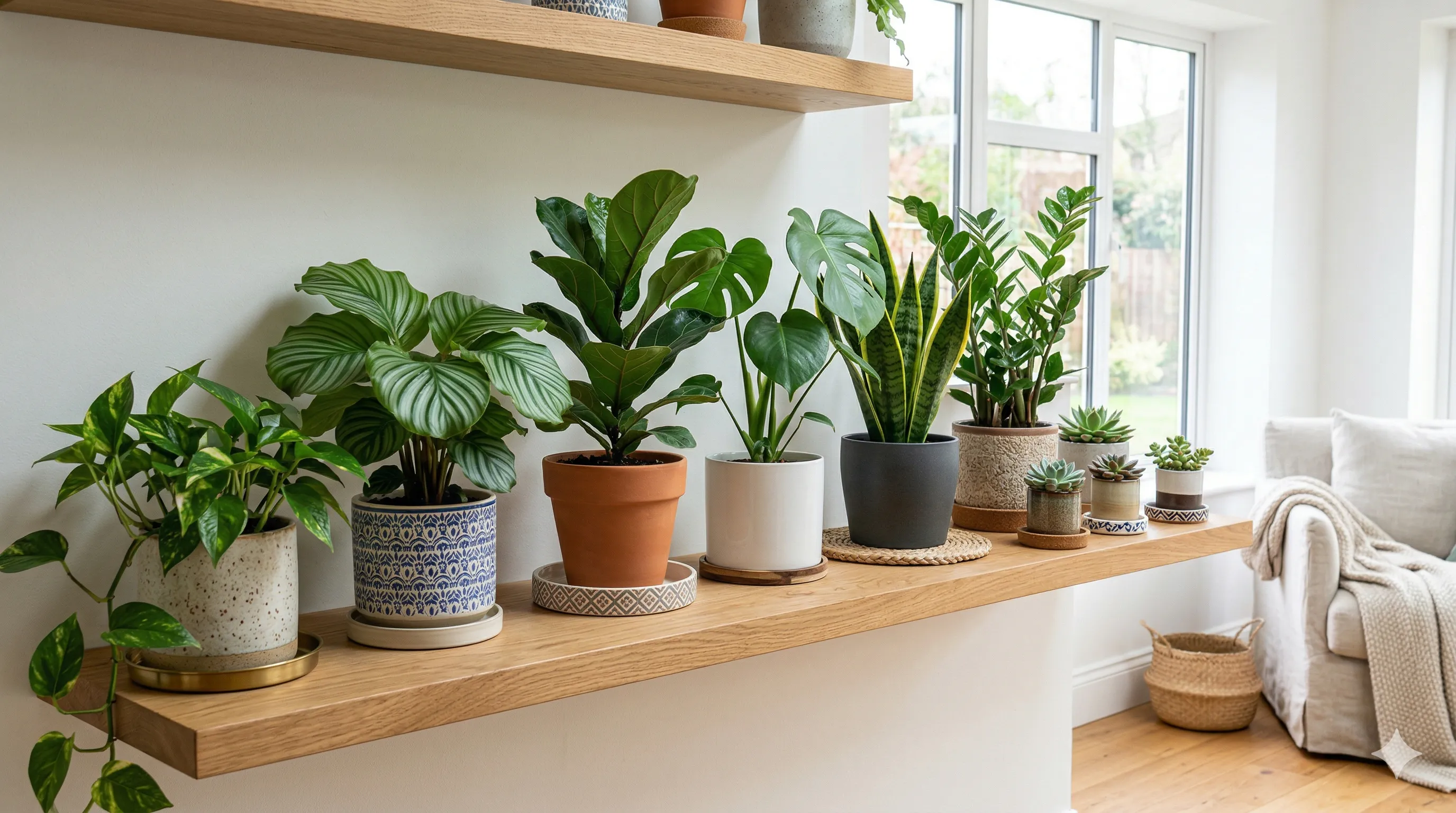 Indoor plants with drainage trays