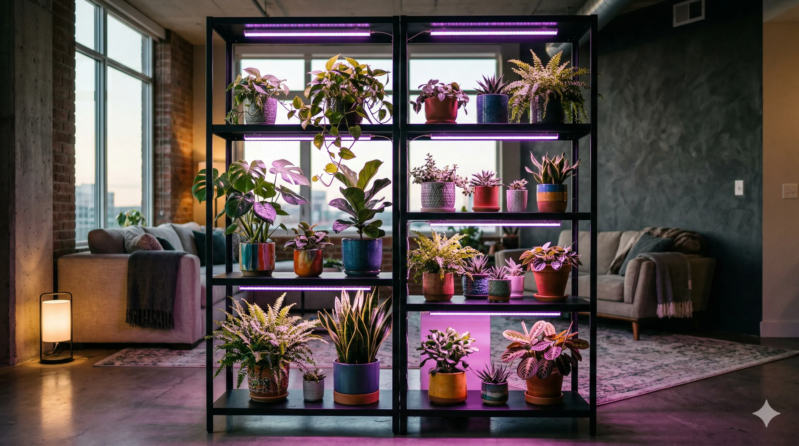 Plant shelf with grow lights